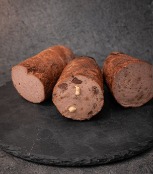 Drei Sorten Leberkäse im Glas von Fleischerei Schomberg: feiner Leberkäse, Zwiebel Leberkäse und Pizza Leberkäse