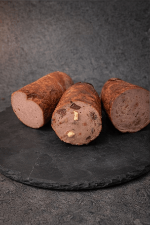 Drei Sorten Leberkäse im Glas von Fleischerei Schomberg: feiner Leberkäse, Zwiebel Leberkäse und Pizza Leberkäse