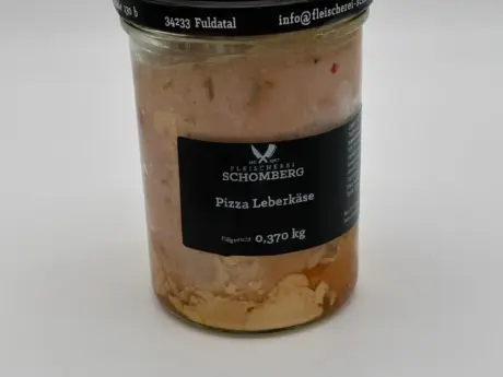Pizza Leberkäse im Glas von Fleischerei Schomberg, 370 g, Produktfoto auf hellem Hintergrund